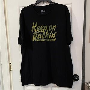 Men's 5.11 Tactical "Keep on Ruckin" Black Tee with Camo Print. 2XL